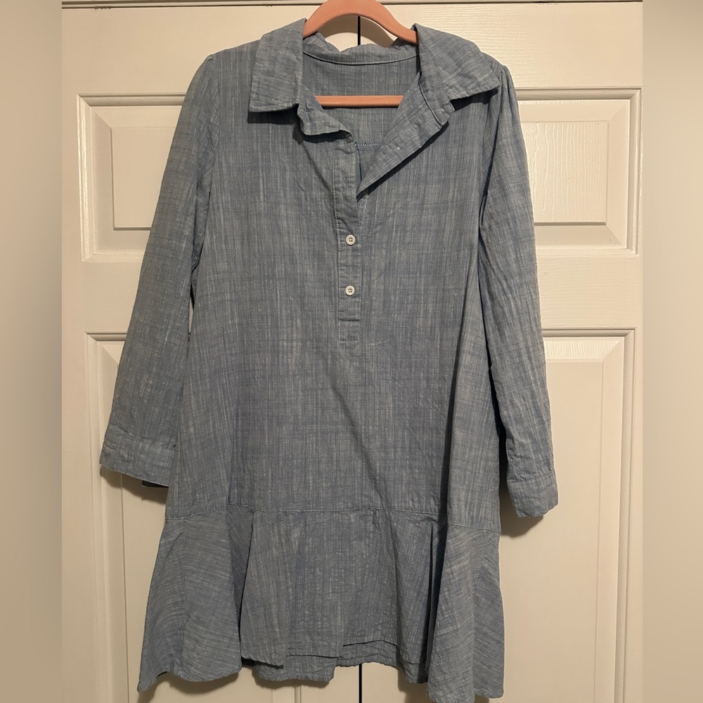 Blue Button-Up Tunic Dress